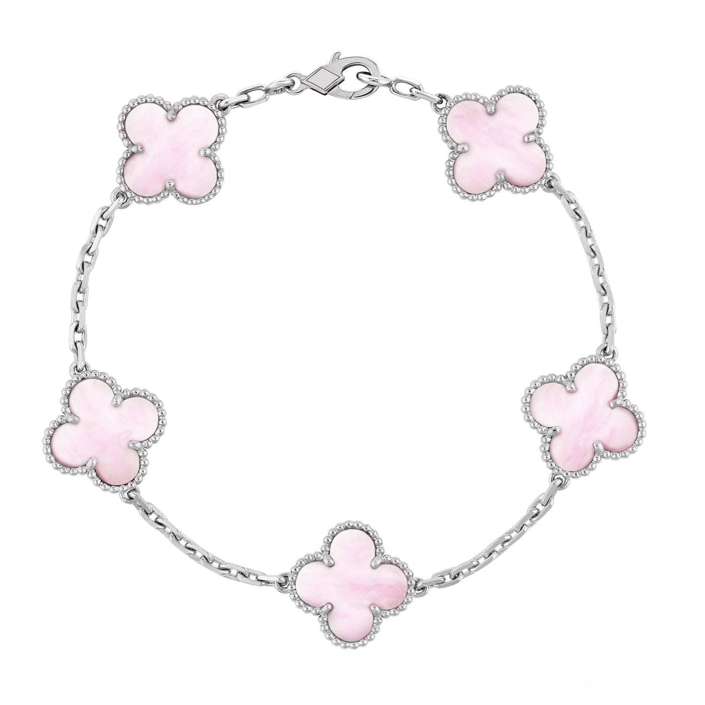 Silver Rose Four-Leaf Clover Bracelet