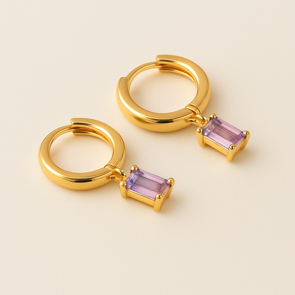BELLA Gold Hoop Earrings with Birthstone