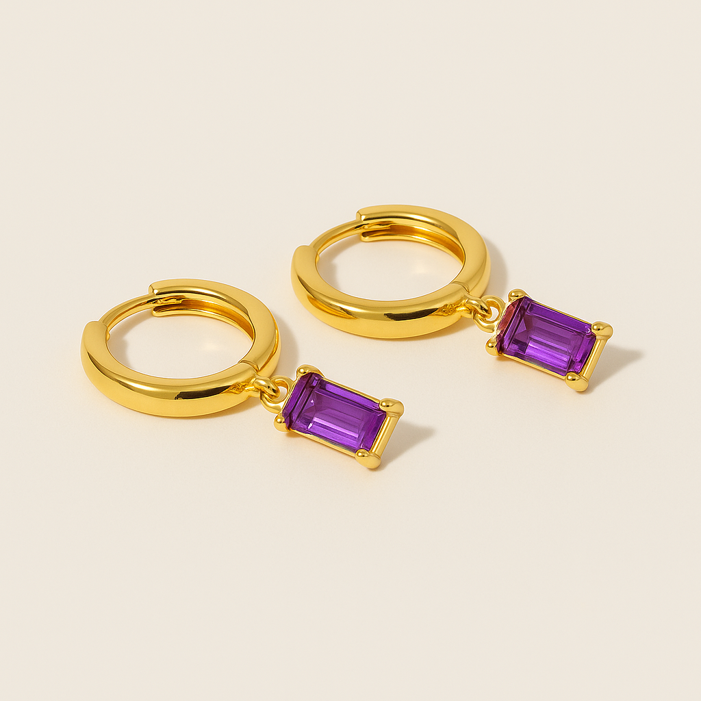 BELLA Gold Hoop Earrings with Birthstone