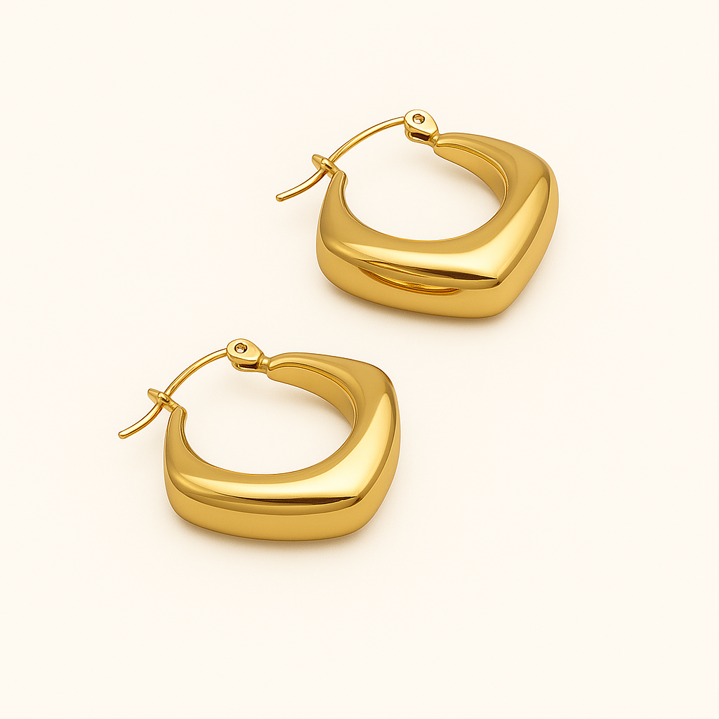 Gold Rhombus Hoop Earrings