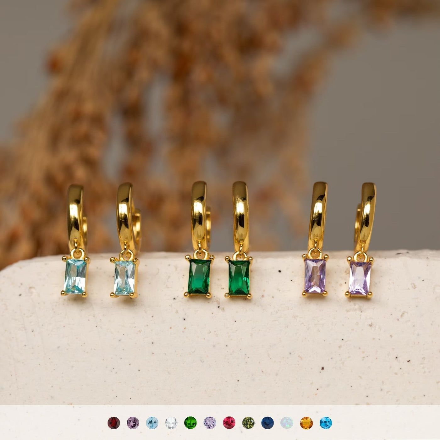 BELLA Gold Hoop Earrings with Birthstone